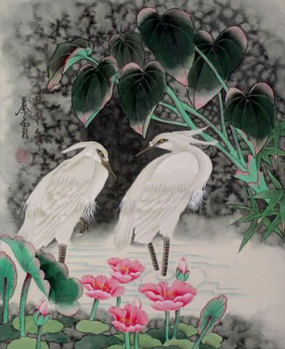Early Morning Dew - Egrets Painting