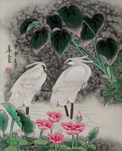 Egrets - Early Morning Dew Painting