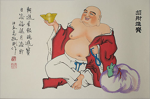 Happy Buddha Brings Treasure Painting