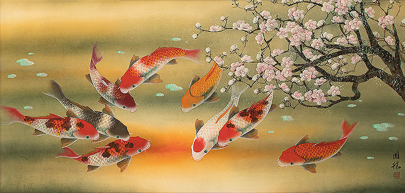 Koi Fish & Plum Blossom Asian Painting