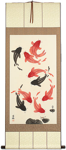 Nine Koi Fish - Large Wall Scroll