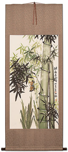 Green Bamboo and Birds - Chinese Painting Scroll