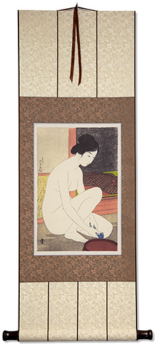 Nude Woman at the Bath - Japanese Woodblock Print Repro - Wall Scroll