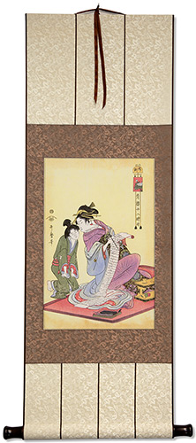 Hour of the Dog - Japanese Woman and Servant Woodblock Print Repro - Wall Scroll