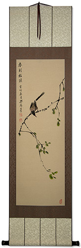 Spring Arrives on Branches - Bird and Flower Wall Scroll