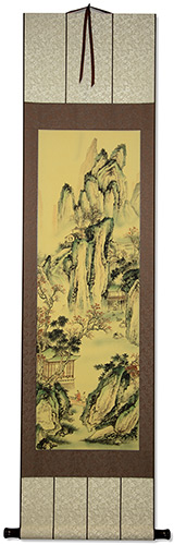 Men on the Bridge - Ancient Chinese Landscape Print Scroll