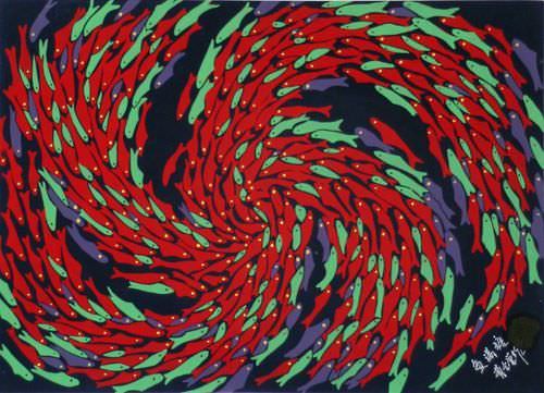 Swirling Fish Folk Art Painting