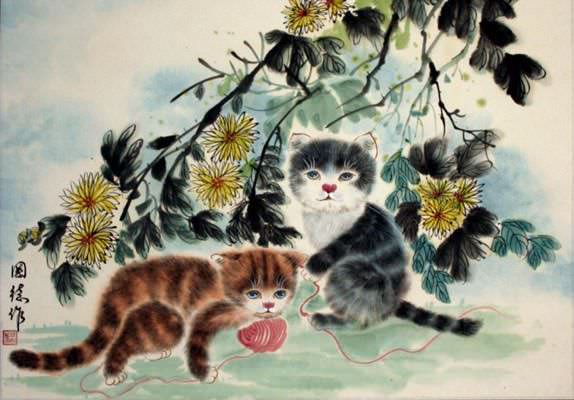 Kittens at Play - Asian Painting