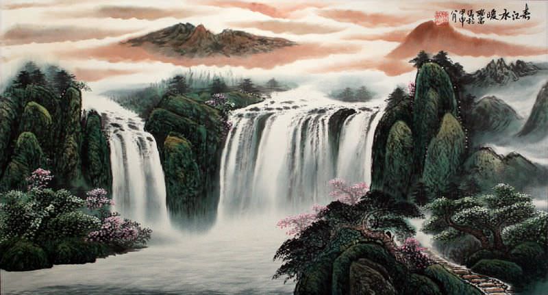 Chinese Waterfall Landscape Painting