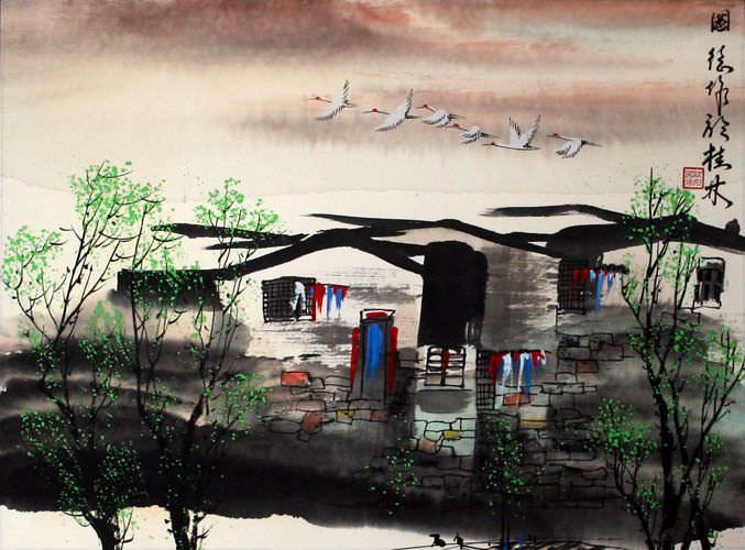 paintings of birds. Birds Over Suzhou - Chinese