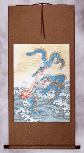 Two Dragons Pearl Fireball Revelry - Wall Scroll