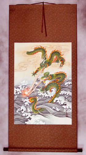 Two Dragons Pearl Fireball Revelry - Asian Scroll