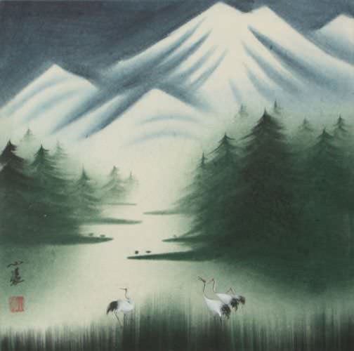 Wisdom Listens to Snow Chinese Watercolor Painting
