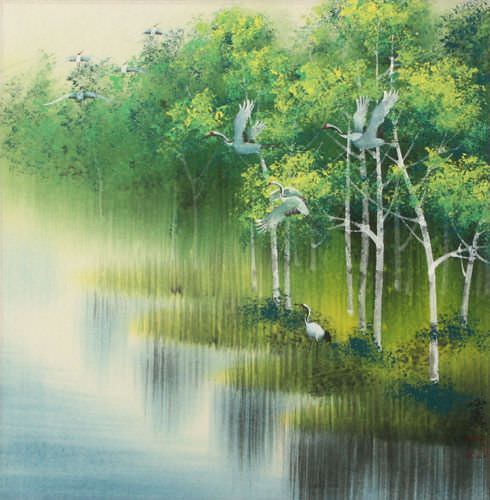 Cranes - Spring / Summer Landscape Painting