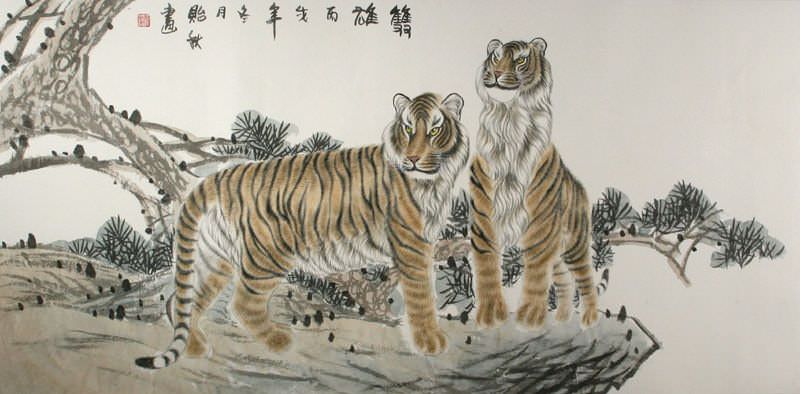 Chinese Tigers - Large Painting