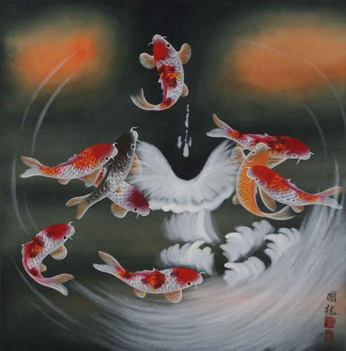 Nine Koi Fish Masterpiece Painting