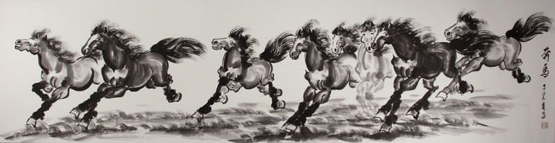 Running Horses - Chinese Black Ink Painting