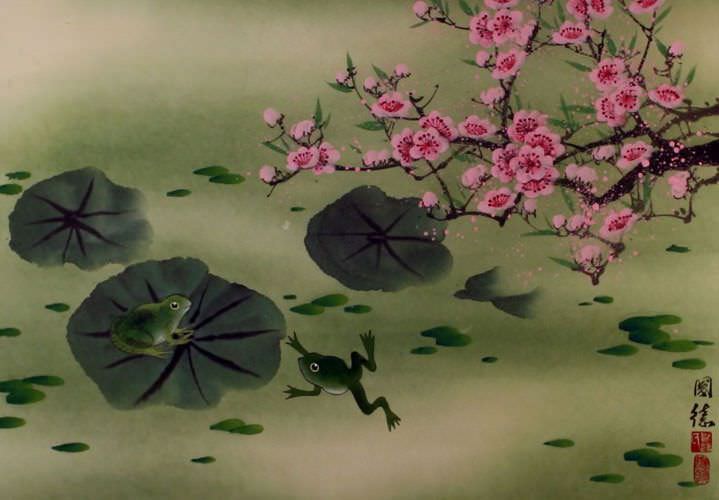 Frogs and Plum Blossom Painting