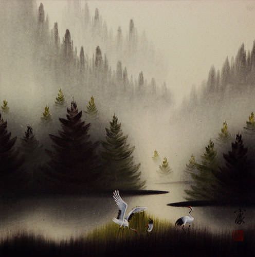 Cranes Landscape - Dawn of Spring - Asian Art Painting