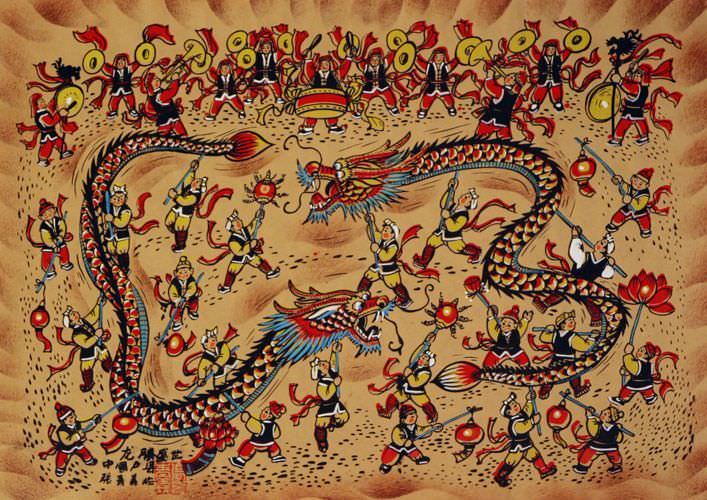 Dragon Dancing Southern China Folk Art Painting