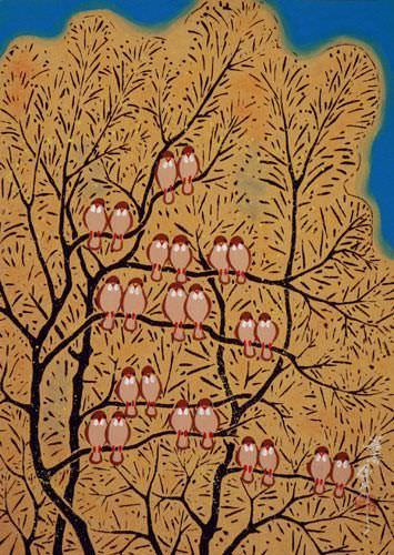 Gathering of Birds - Chinese Folk Art Painting