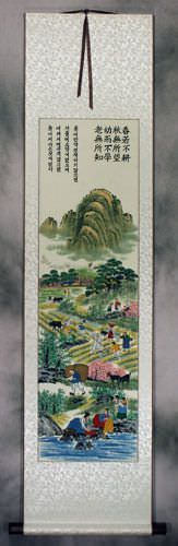 North Korean Spring Scene Wall Scroll