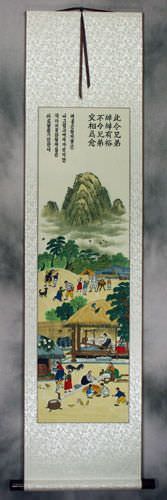 North Korean Village Scene Wall Scroll