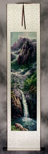 North Korean Waterfall Wall Scroll