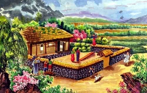 North Korean Farm Village Painting
