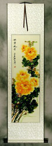 Yellow Peony Flower - Chinese Scroll