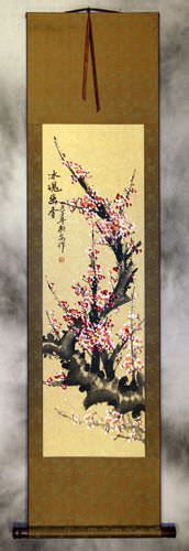 Pink Chinese Plum Blossom Wall Scroll