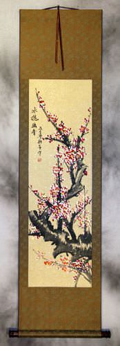 Colorful Reddish-Pink Plum Blossom Wall Scroll