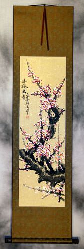 Pink Plum Blossom Chinese Scroll