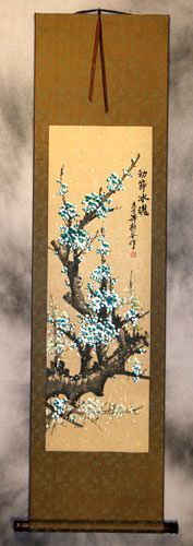 Crystal-Blue Plum Blossom Wall Scroll