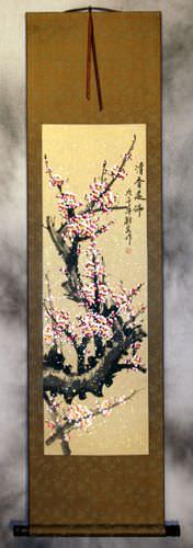 Pink Plum Blossom Chinese Scroll