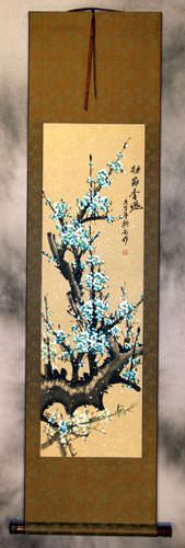 Crystal-Blue Plum Blossom Wall Scroll