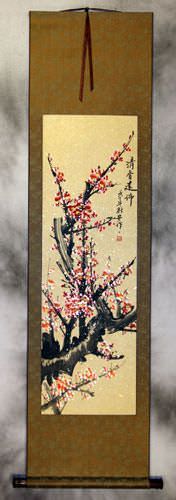 Pink Plum Blossom Wall Scroll