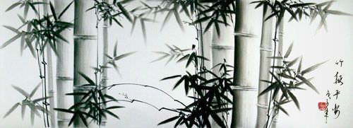 Charcoal Bamboo Landscape Drawing (with silk border)