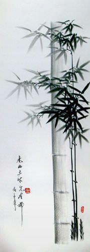 Charcoal Asian Bamboo Portrait