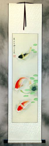 Year In, Year Out, Have Riches Chinese Koi Fish Wall Scroll