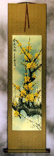 Colorful Golden-Yellow Plum Blossom Wall Scroll