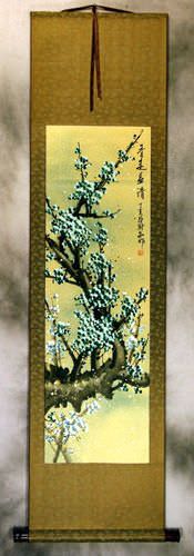 Blue Plum Blossom Colorful Wall Scroll
