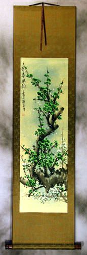 Poetic Green Plum Blossom Wall Scroll