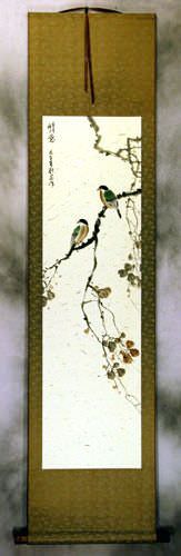 Gazing The Far Distance - Bird and Flower Wall Scroll