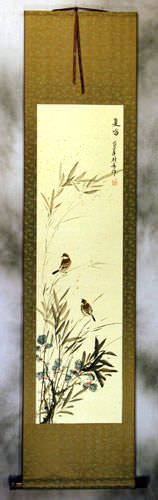 Summer Wishes - Bird and Flower Wall Scroll