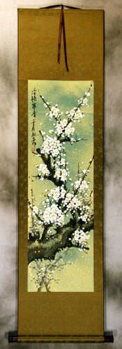 White Plum Blossom Chinese Scroll