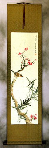 Enjoy the Beauty of Spring - Bird and Flower Wall Scroll