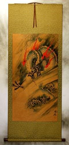 Flying Chinese Dragon - Asian Scroll