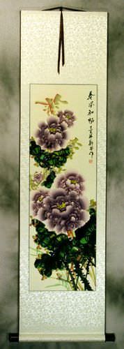 Purple Peony Flower Chinese Scroll