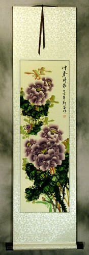 Purple Peony Flower Asian Scroll